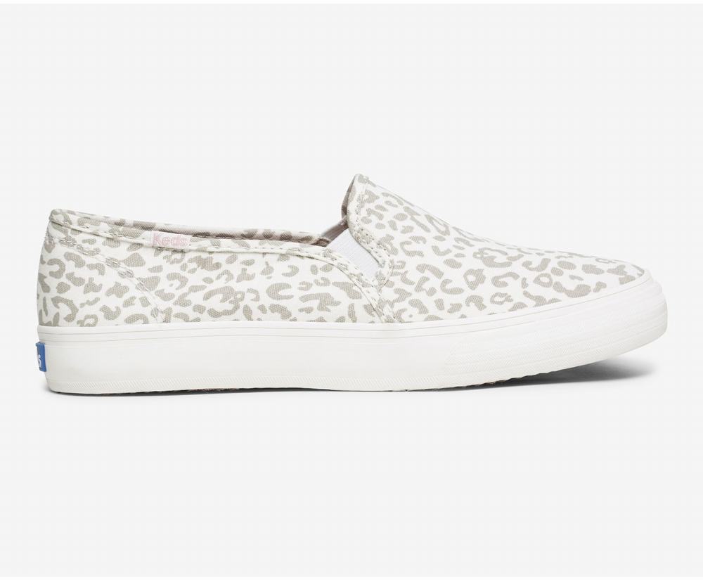 Women's Keds Double Decker Animal Slip Ons White Leopard 2983041HA - South Africa